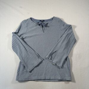 Chaps Womens XL Blue White Striped Long Sleeve Top Tie Neck Casual
